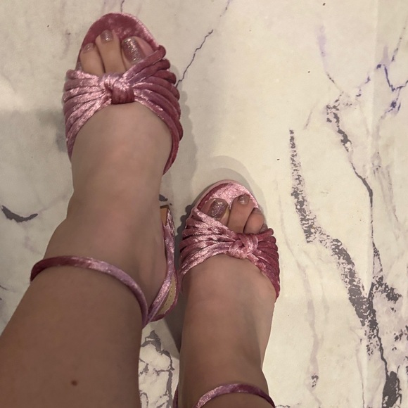 Pink Velvet Platform Heels - Picture 2 of 10